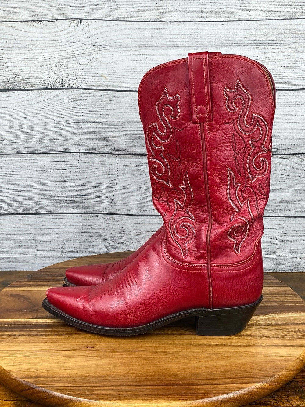 Lucchese 1883 Red Leather Snip Toe Western Boots N4525 Women’s Shoe Size 8 B